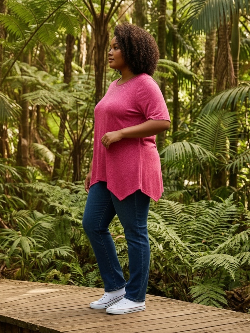 Ruby Rd Plus Size 1X Pink Embellished Handkerchief Hem Top Bling Tunic - Picture 4 of 8